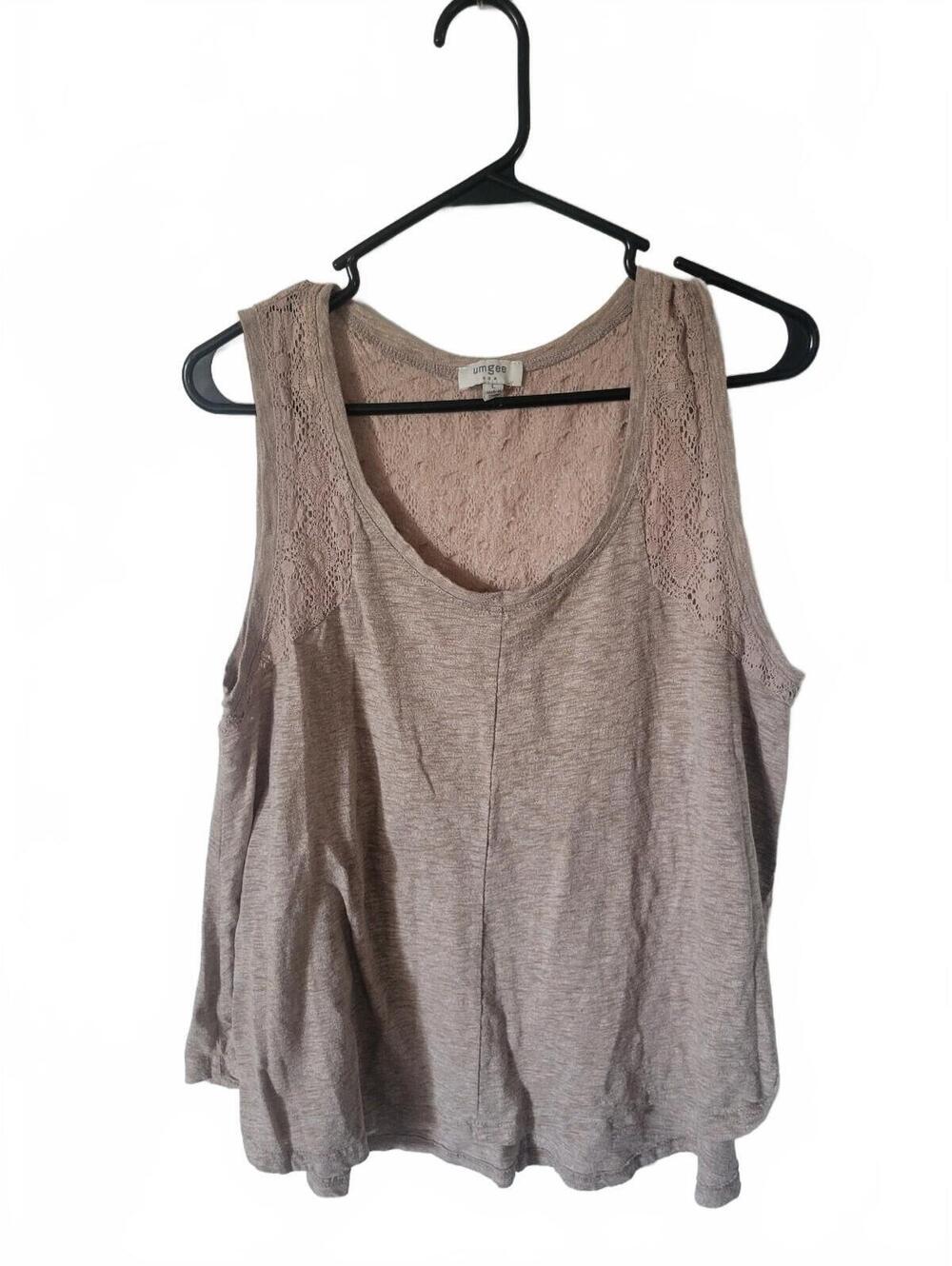 Umgee Brown Lace Back Tank Top Boho Flowy Sleeveless Blouse Women's Size L